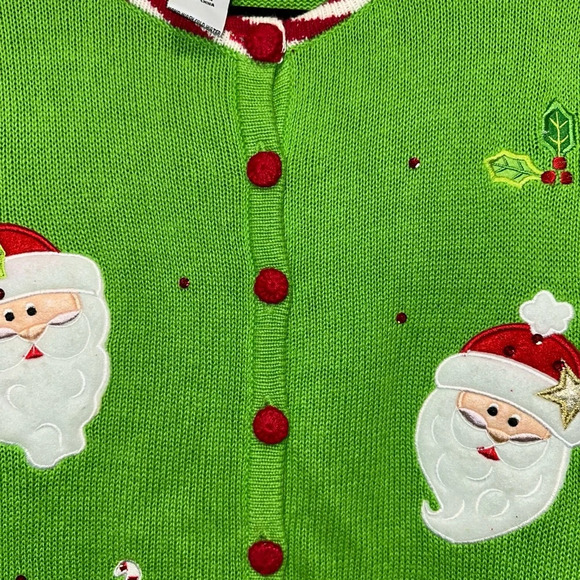 NWT! Vintage Tiara International Christmas Santa Cardigan Sweater Green & Red 1X - Picture 9 of 11